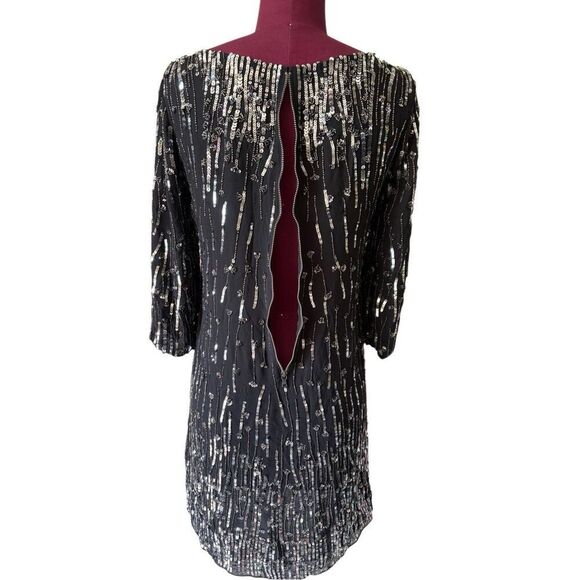 Alice + Olivia Mini Dress Sequin Beaded size XS Black - Picture 6 of 16